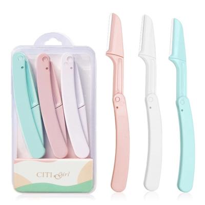 3pcs Eyebrow Trimmer &amp;amp; Face Hair Razors – Foldable Dermaplaning Tool for Women – Peach Fuzz &amp;amp; Facial Hair Remover