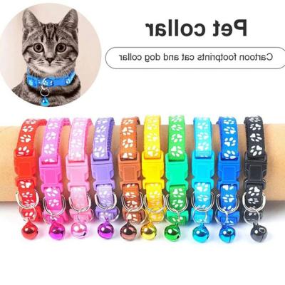 Adjustable Nylon Cat &amp;amp; Dog Collar with Bell – Breakaway Safety Buckle, Cute Footprint Design, Comfortable &amp;amp; Durable for Small Pets